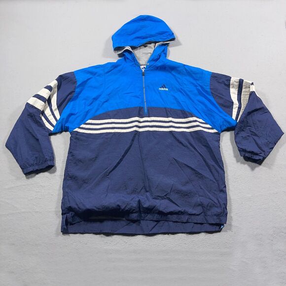 Vintage Adidas Jacket Mens XL‎ Blue 1/4 Zip Hooded Windbreaker Anorak 90s Y2K - Picture 1 of 9